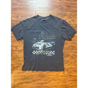Ford Racing Graphic T-Shirt Mens Large Black Vintage Style Thunderbird Race Car
